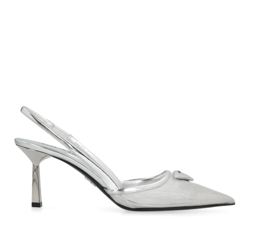 Mesh fabric slingback pumps
