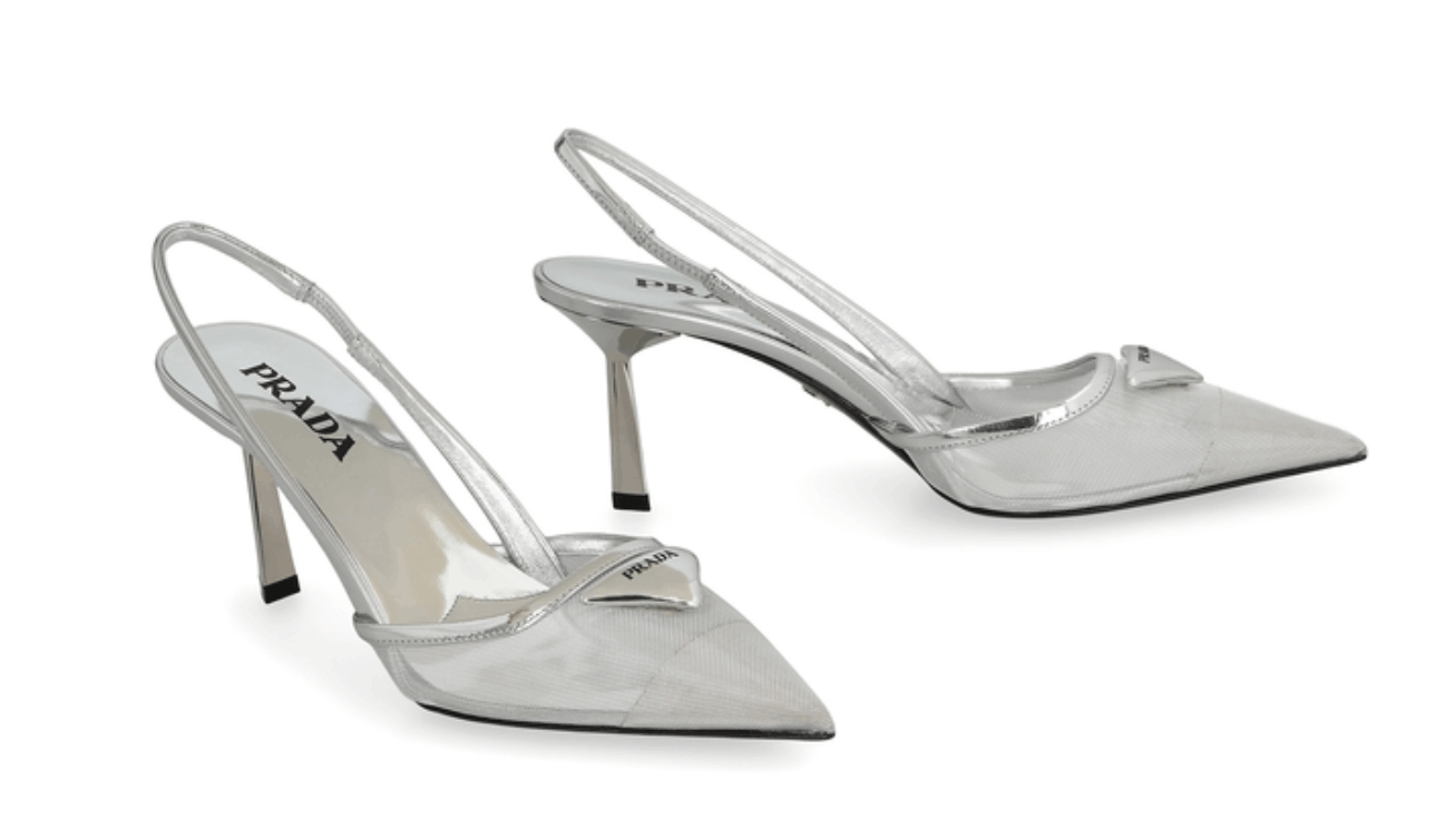 Mesh fabric slingback pumps