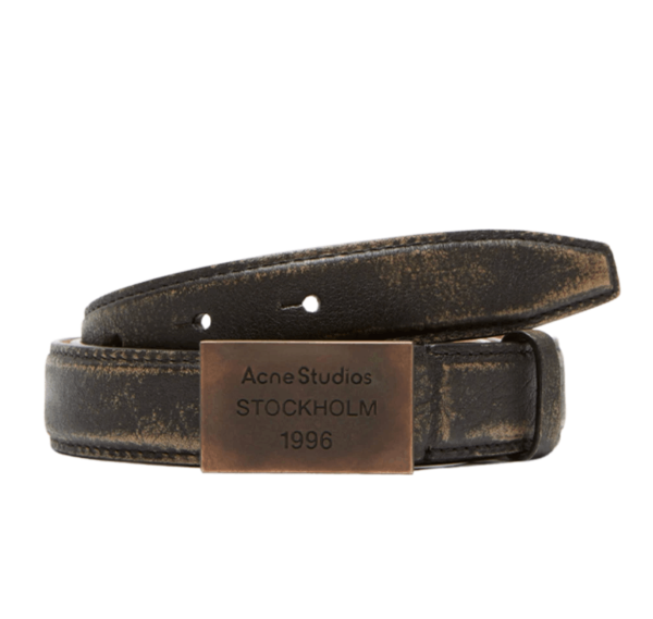 Acne Studios Engraved Logo Leather Belt Dark Brown Beige