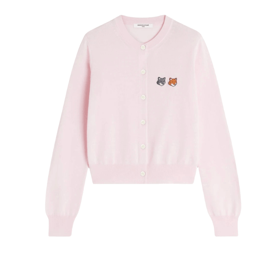 (W) Maison Kitsune Double Fox Head Regular Cardigan Petula Pink