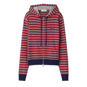 Miu Miu Striped Virgin Wool Zip-Up Hoodie