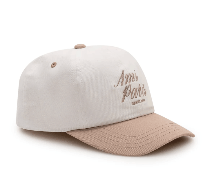 AMI Beige and White Bicolor Cotton Ami Paris Cap Taupe Beige White Cream