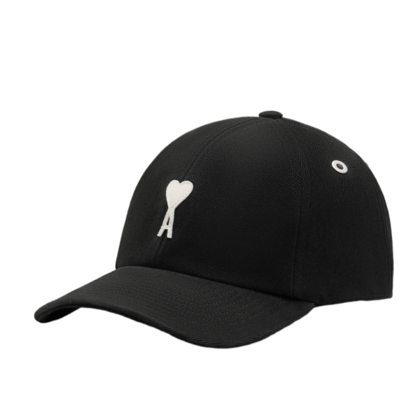 AMI Black Cotton Ami De Coeur Felt Patch Cap Black