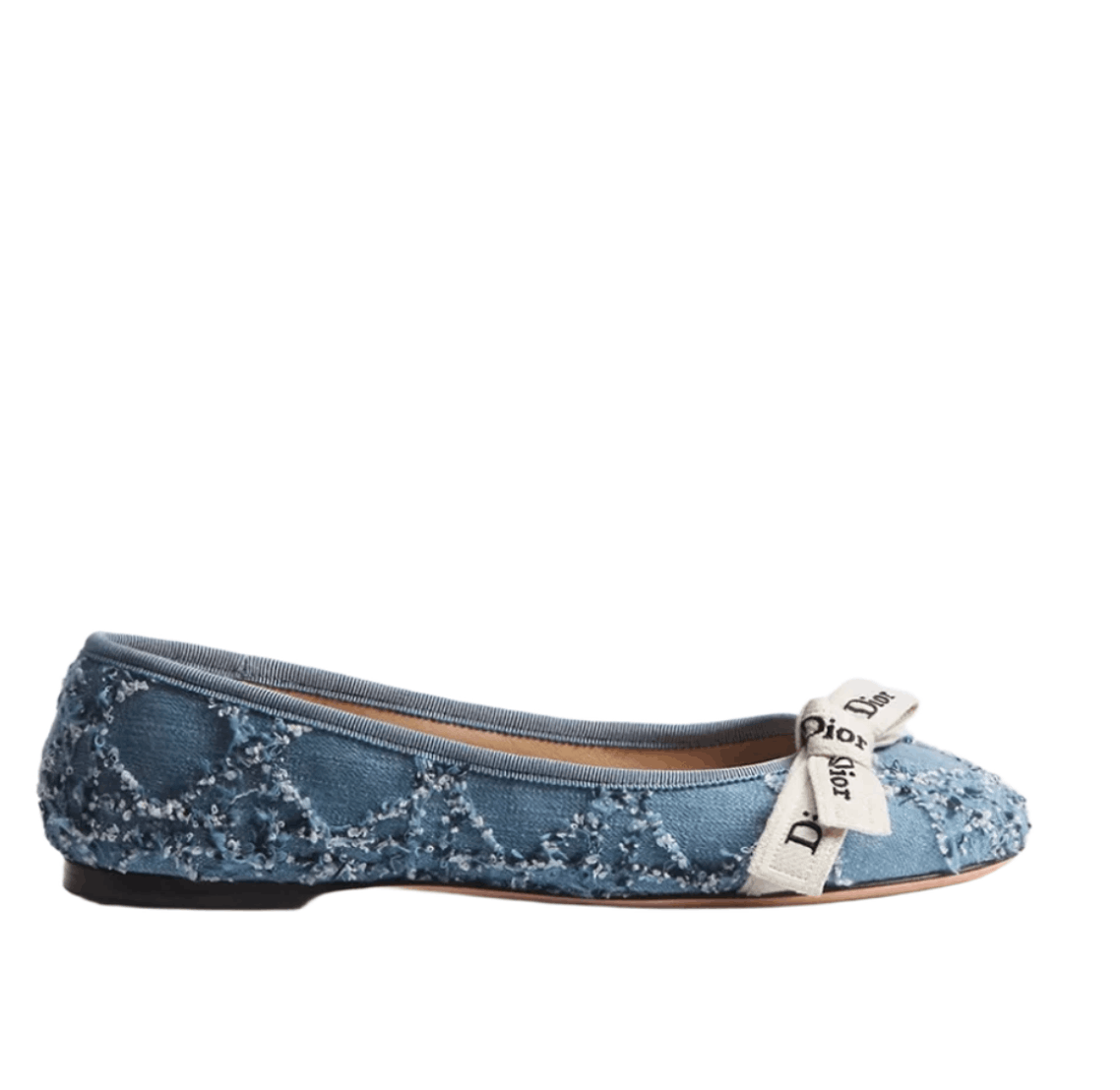 (W) Dior J'Adior Cannage Cotton Boucle Ballet Flat Blue White