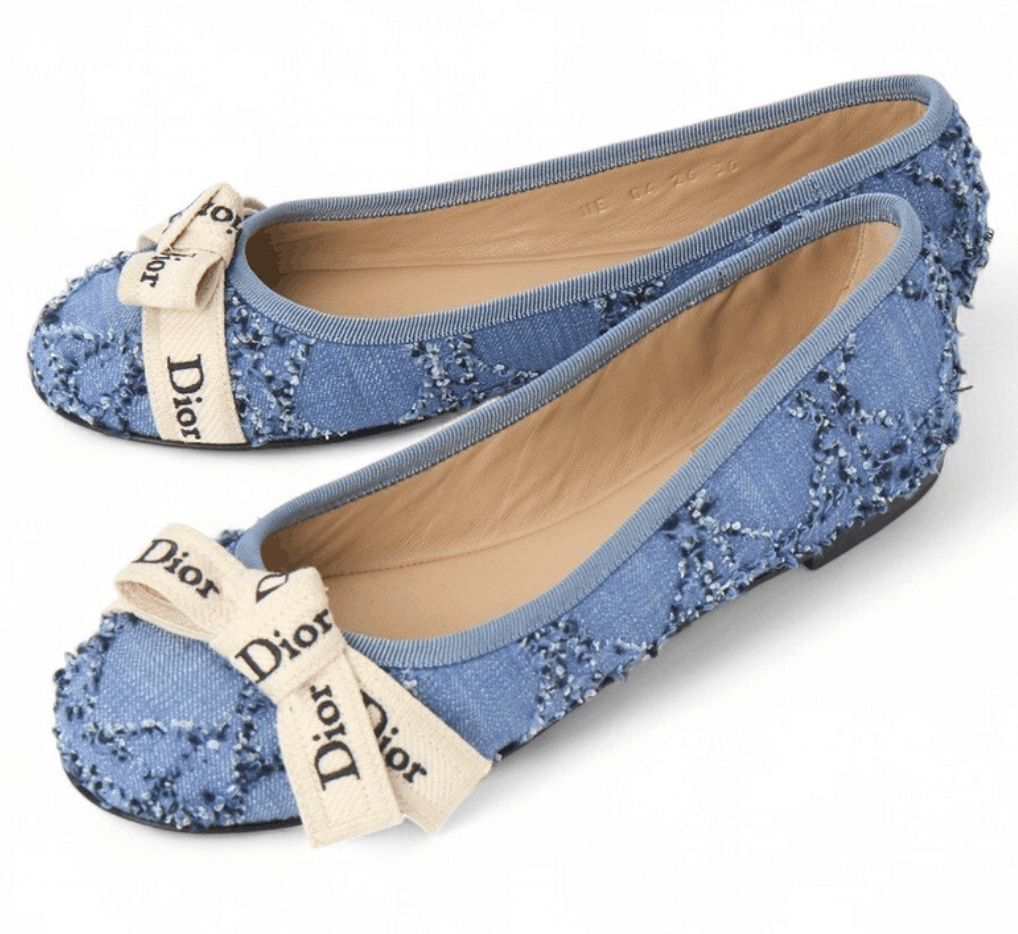 (W) Dior J'Adior Cannage Cotton Boucle Ballet Flat Blue White