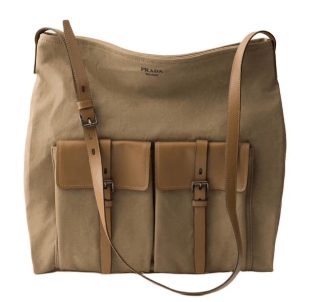 Prada Route Canvas and Leather Shoulder Bag Khaki