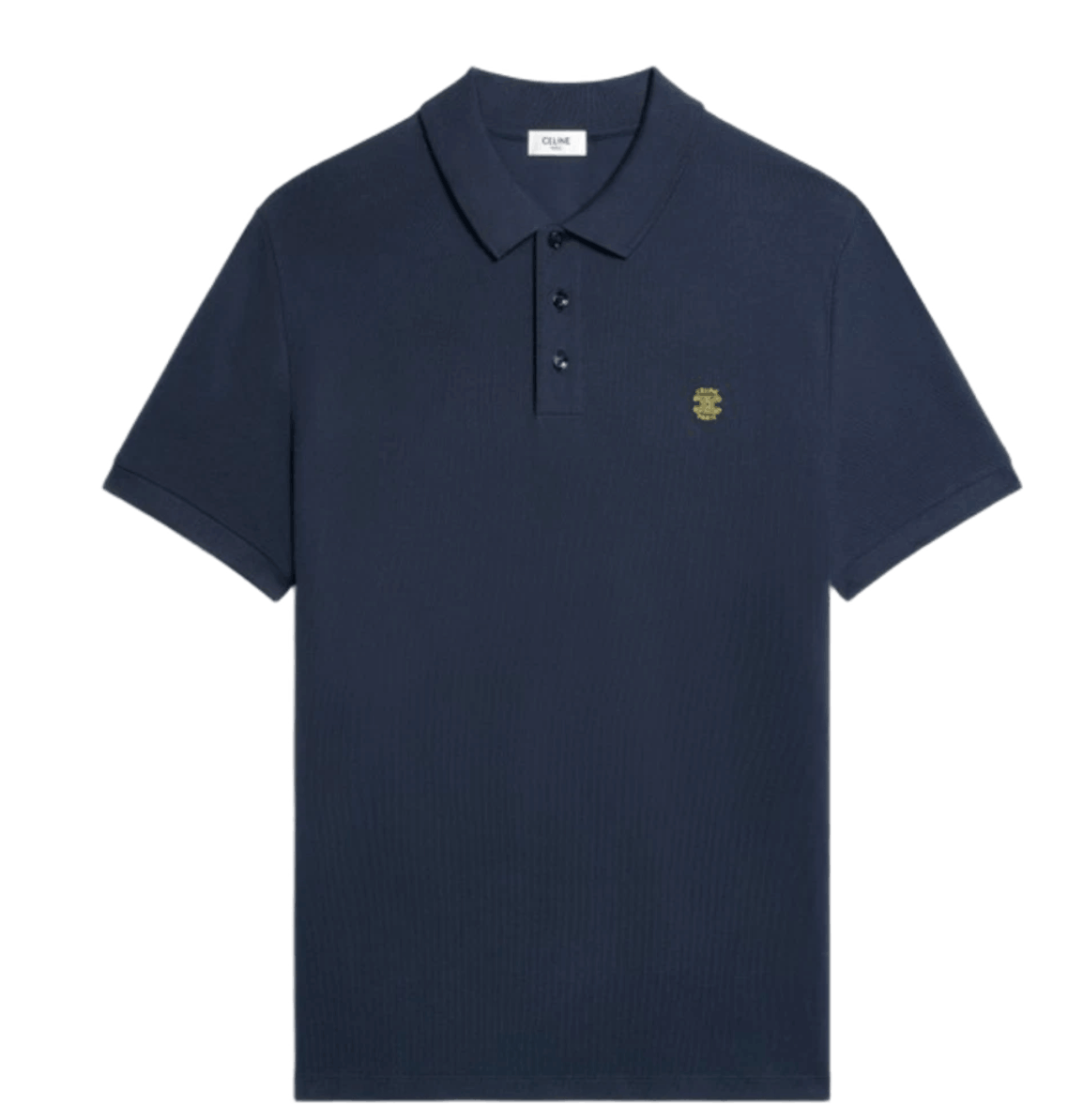 Celine Polo Shirt In Pique Cotton Jersey Navy Post It Yellow