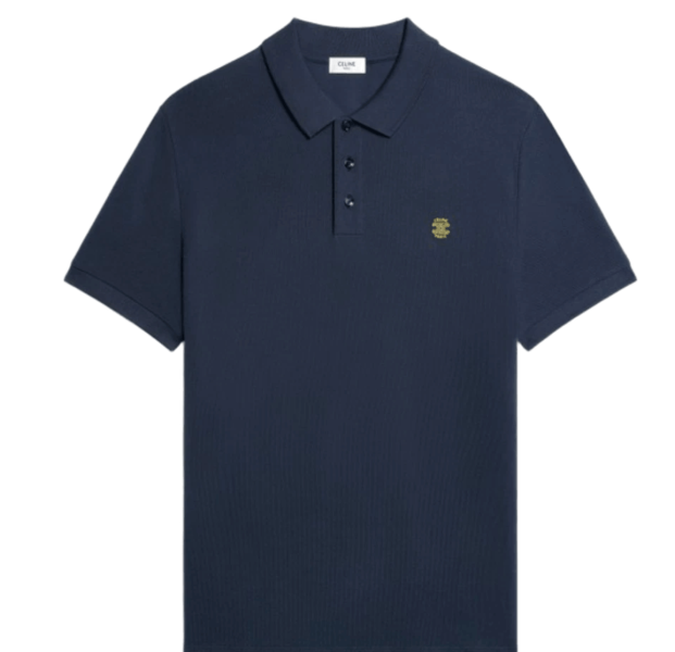Celine Polo Shirt In Pique Cotton Jersey Navy Post It Yellow