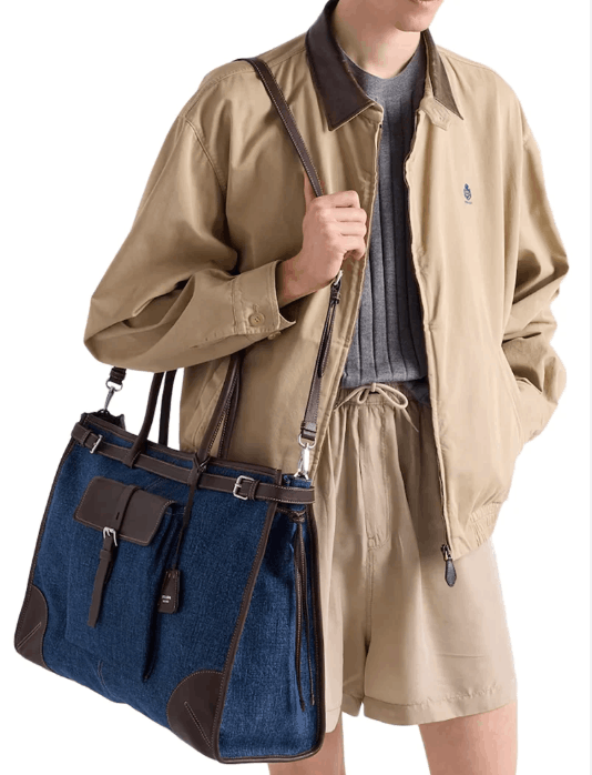 Prada Bonnie Shopping Bag In Denim And Leather