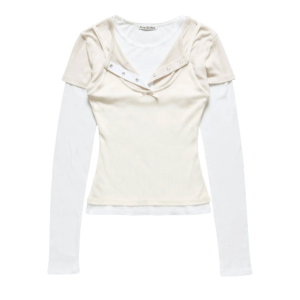 Layered jersey shirt with bow - White/Off White