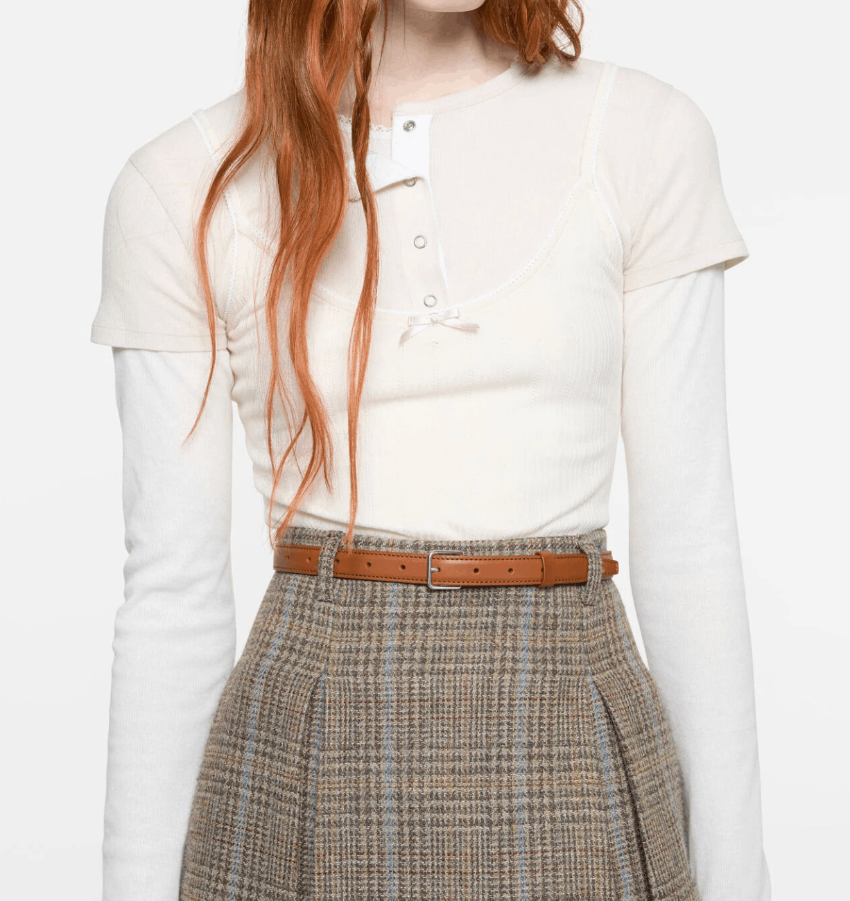 Layered jersey shirt with bow - White/Off White