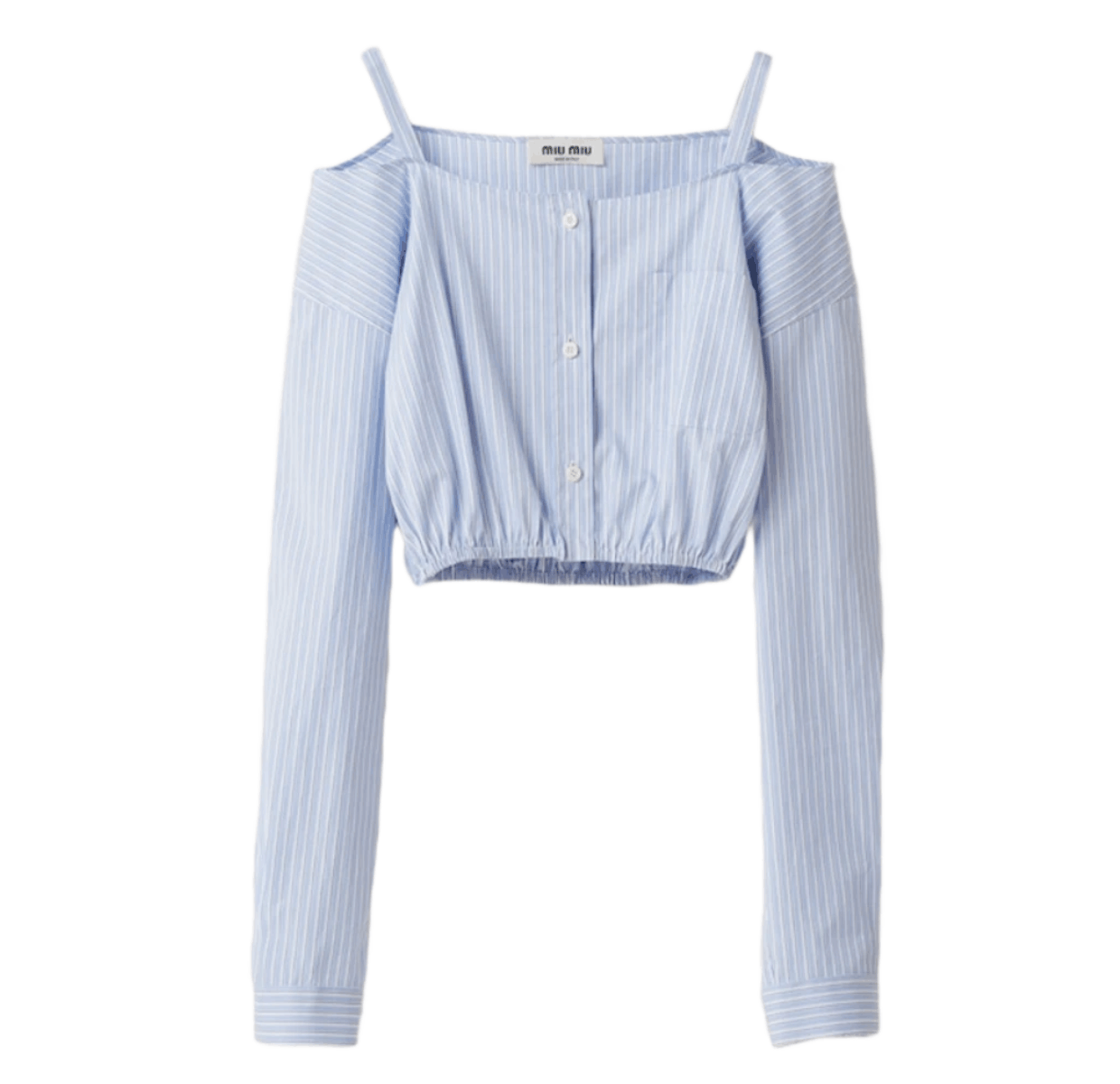 (W) Miu Miu Striped Chambray Shirt with Logo Light Blue