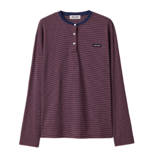 (W) Miu Miu Striped Jersey T-Shirt Navy Blue Garnet