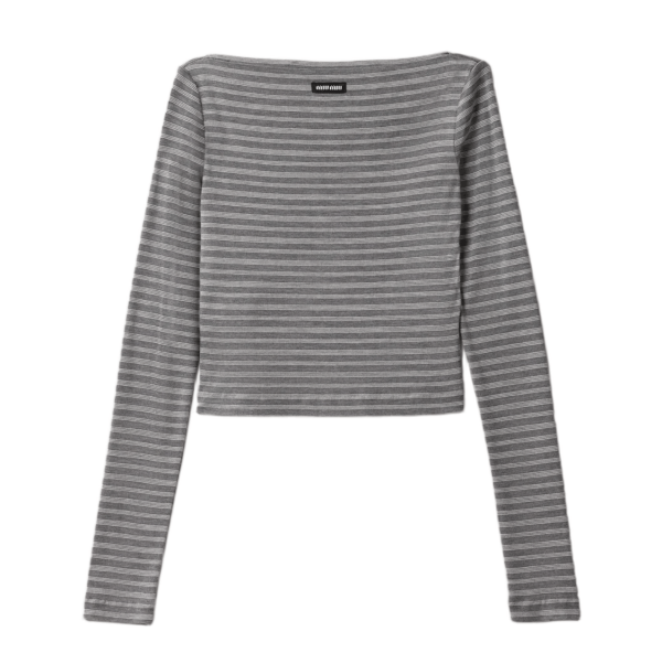 (W) Miu Miu Striped Jersey Top Slate Gray White