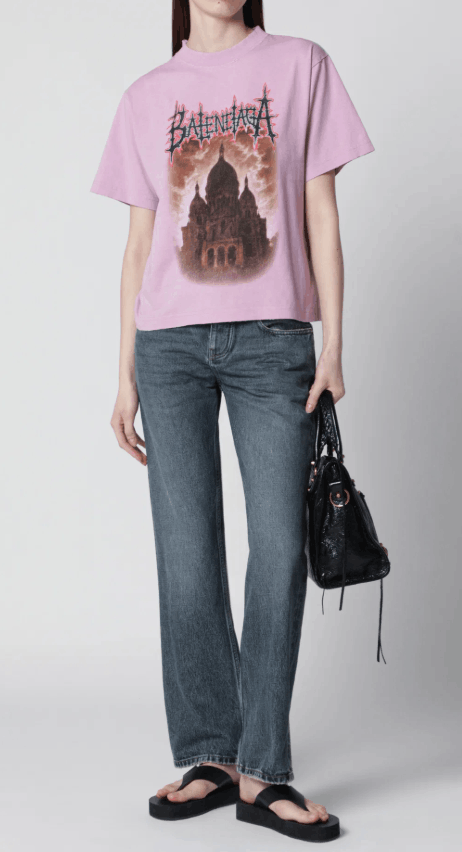 Balenciaga Women's Sacré Cœur T-shirt in jersey, old pink 