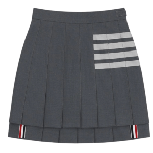 (W) Thom Browne Plain Weave Mini Pleated 4-Bar Skirt Medium Grey