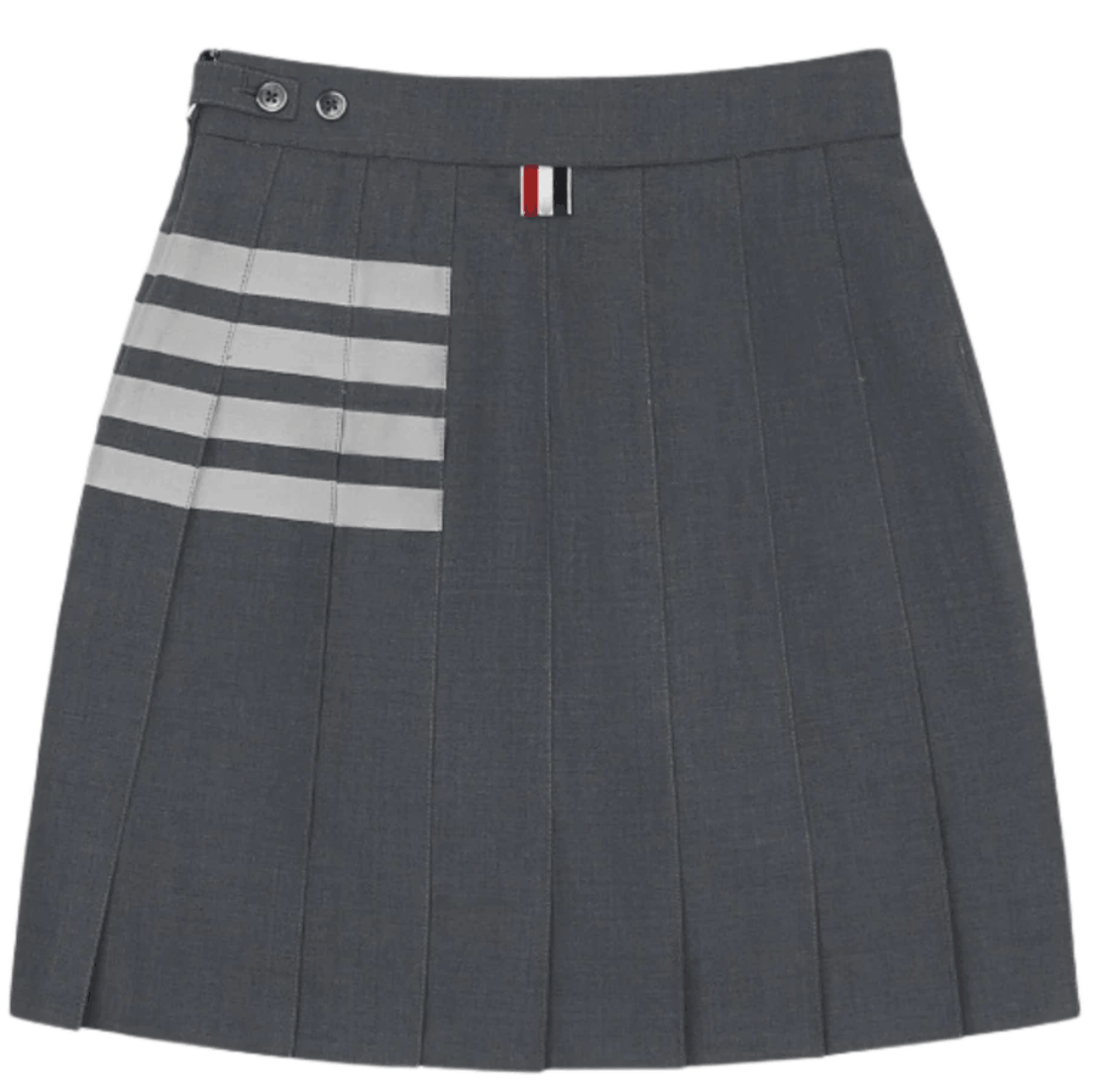 (W) Thom Browne Plain Weave Mini Pleated 4-Bar Skirt Medium Grey