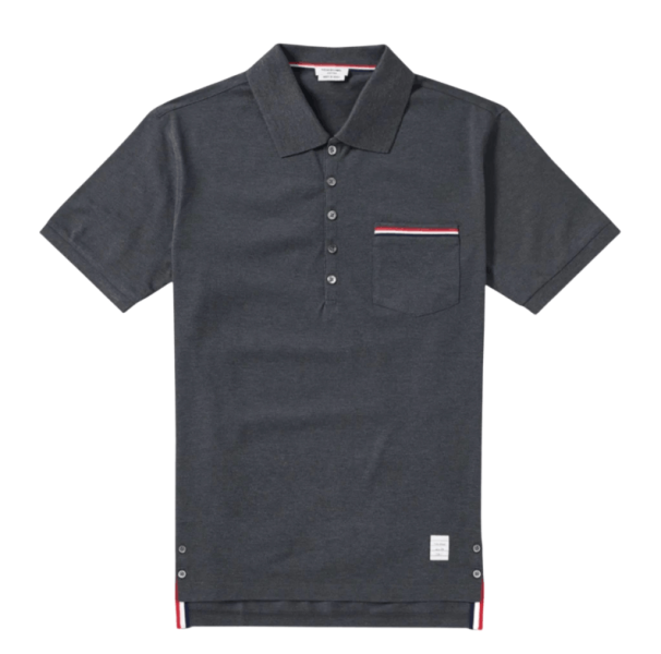 Thom Browne RWB Pocket Trim Pique Polo Shirt Dark Grey