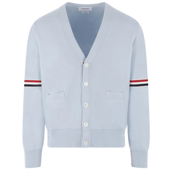 Thom Browne Milano Stitch Stripe Armband Cardigan Light Blue