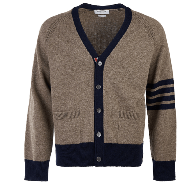 Thom Browne Shetland Wool Raglan 4-Bar Relaxed V-Neck Cardigan Medium Brown