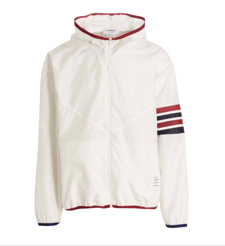 Thom Browne Military Ripstop Mesh 4-Bar Packable Zip Hoodie White
