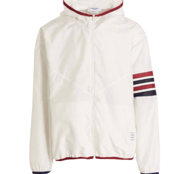 Thom Browne Military Ripstop Mesh 4-Bar Packable Zip Hoodie White