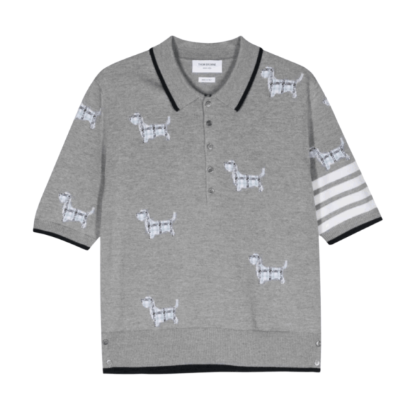 Thom Browne Hector 4-Bar Short Sleeve Polo Light Grey