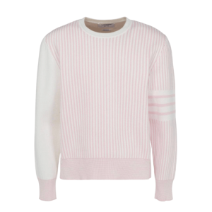 Thom Browne Fun-Mix 4-Bar Stripe Jacquard Crewneck Pullover Light Pink
