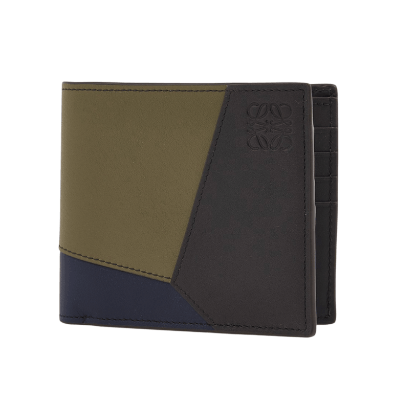 Loewe Puzzle Bifold Wallet in Classic Calfskin Olive Dark Brown
