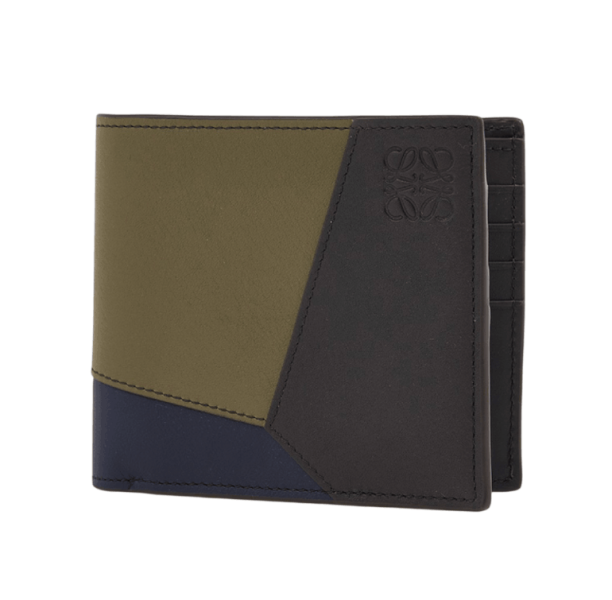 Loewe Puzzle Bifold Wallet in Classic Calfskin Olive Dark Brown