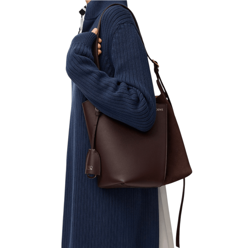 Medium Bilbao bucket in soft calfskin and suede - Dark Chestnut