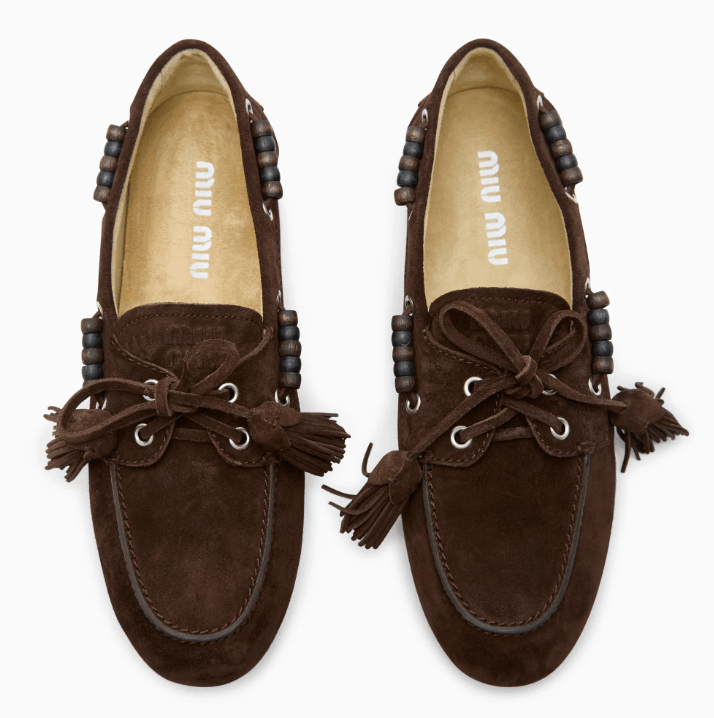 Miu Miu Brown Suede Tassel Loafers