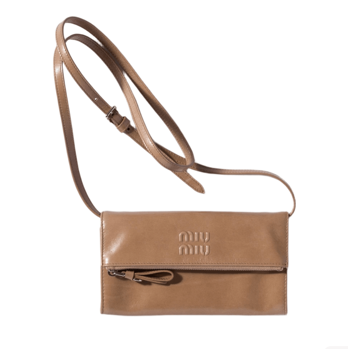 Miu Miu Shoulder Strap Leather Pouch Cameo