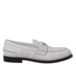 (W) Miu Miu Leather Penny Loafers White