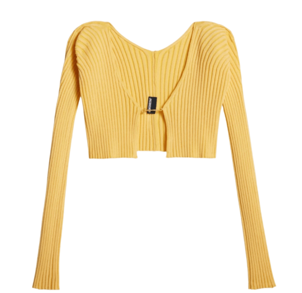 (W) Jacquemus La Maille Pralu Micro Charm Logo Cardigan Light Yellow