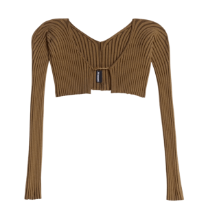 (W) Jacquemus La Maille Pralu Micro Charm Logo Cardigan Brown