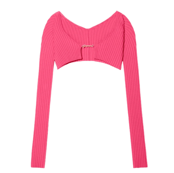 (W) Jacquemus La Maille Pralu Micro Charm Logo Cardigan Pink