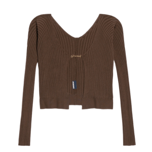 (W) Jacquemus La Maille Pralu Longue Seamless Charm Logo Cardigan Dark Brown