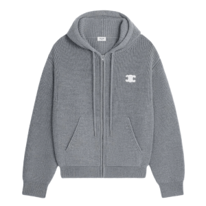 Celine Lana Con Cappuccio Cardigan Grigio Medio