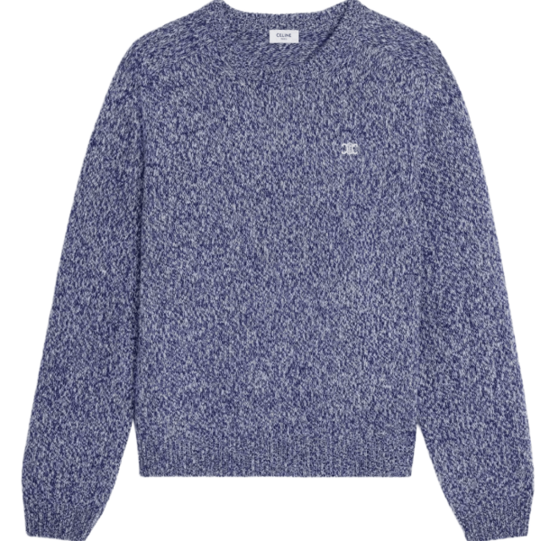 Celine Wool Cashmere Triomphe Crewneck Sweater Blue White