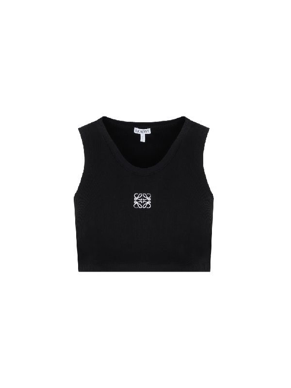 (W) Loewe Anagram Cropped Tank Top in Cotton Black White