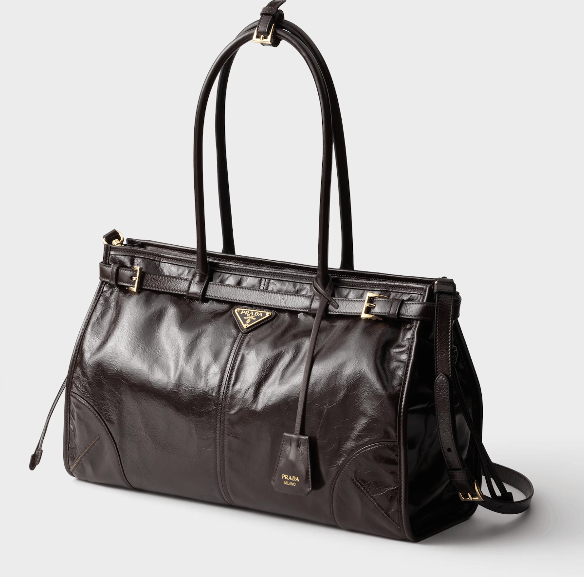 Prada Bonnie large leather handbag - Dark Brown