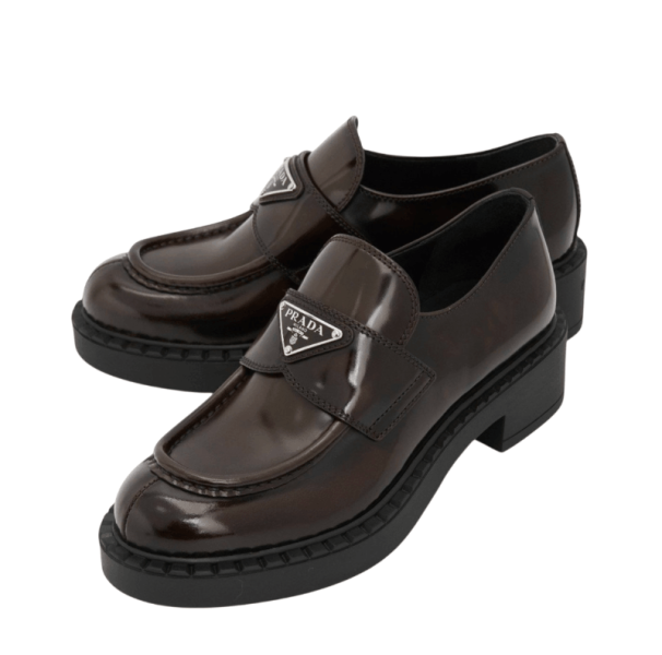 (W) Prada Chocolate Brushed Leather Loafers Sienna