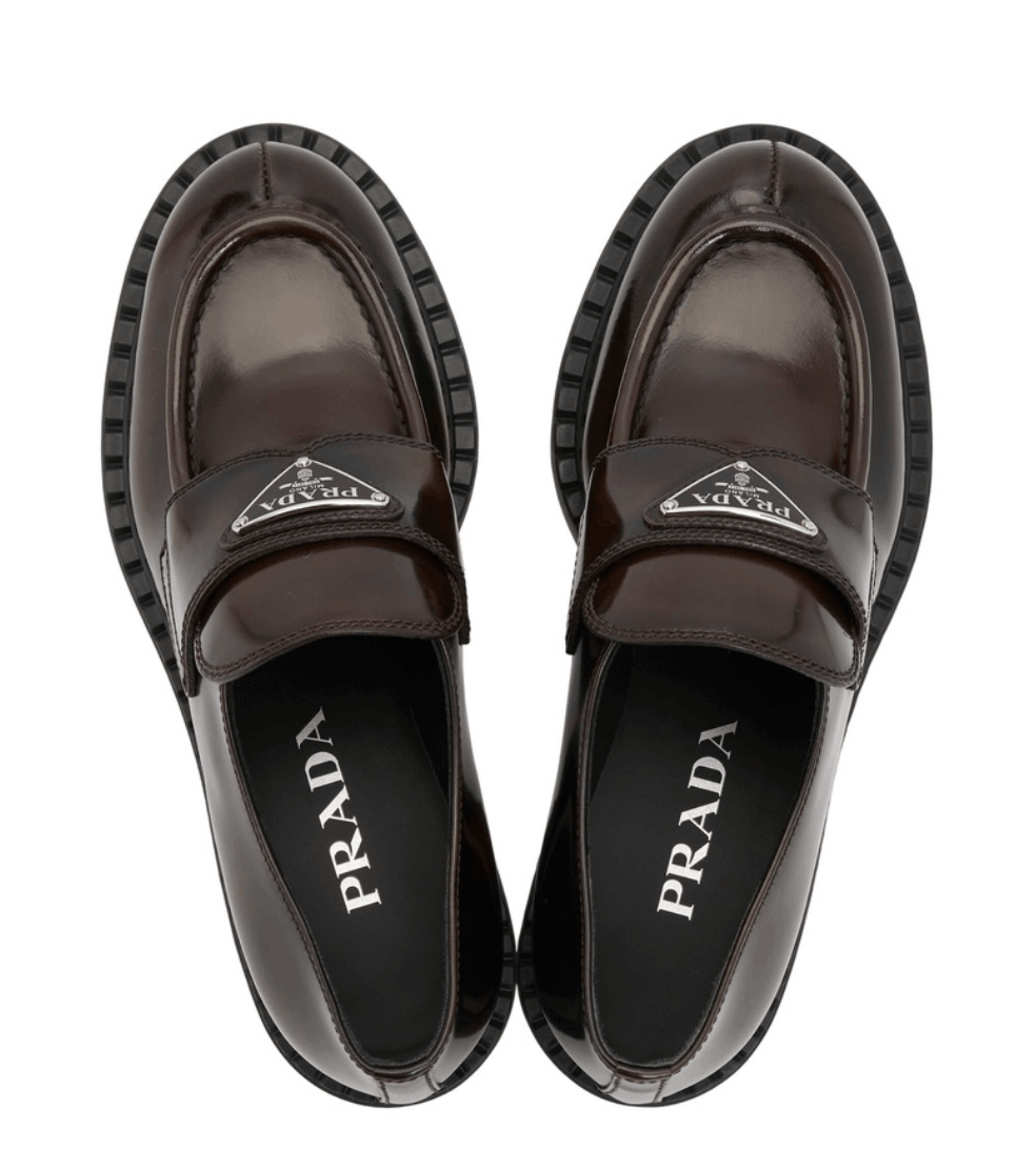 (W) Prada Chocolate Brushed Leather Loafers Sienna