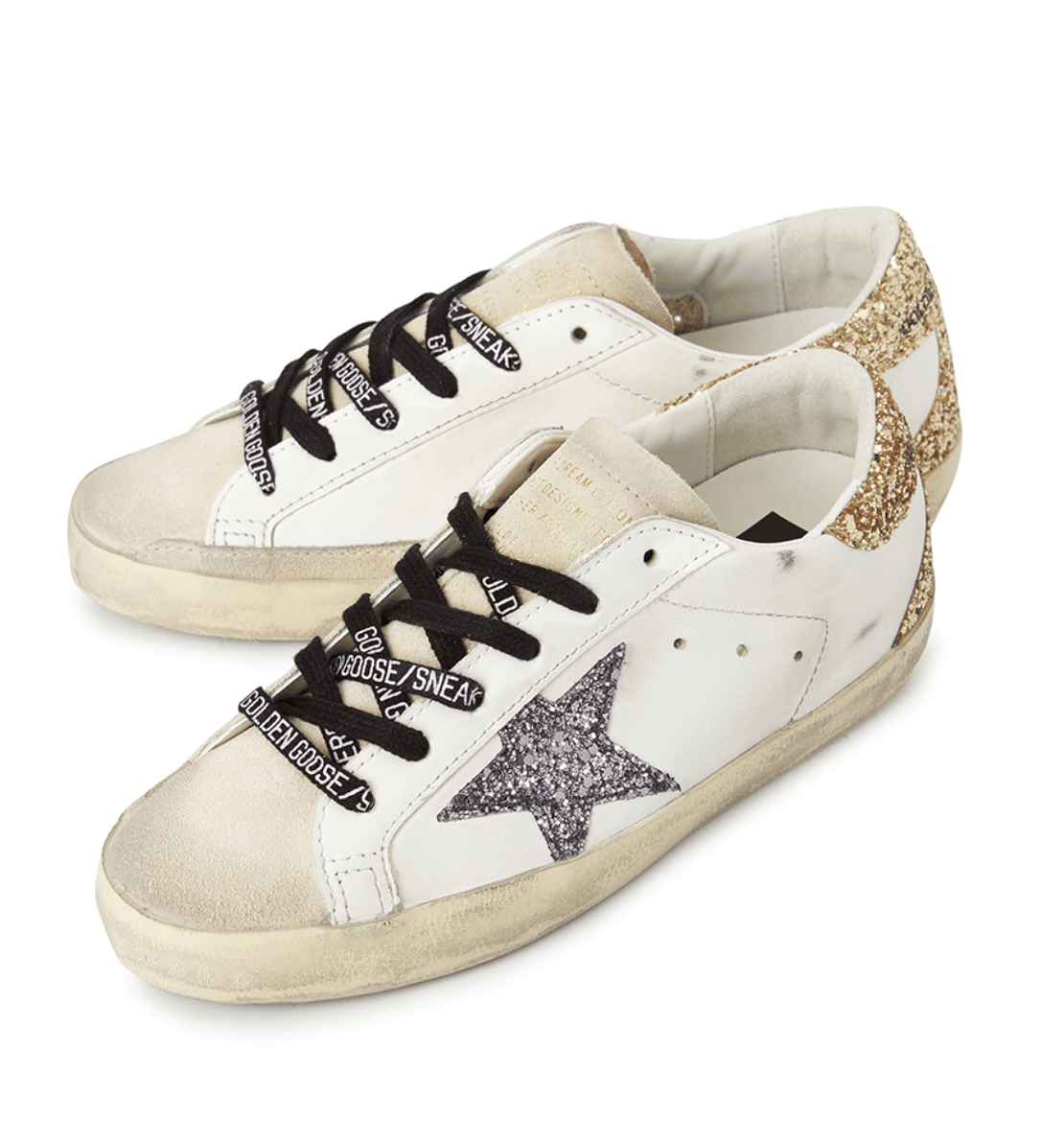(W) Golden Goose Superstar White Gold Glitter