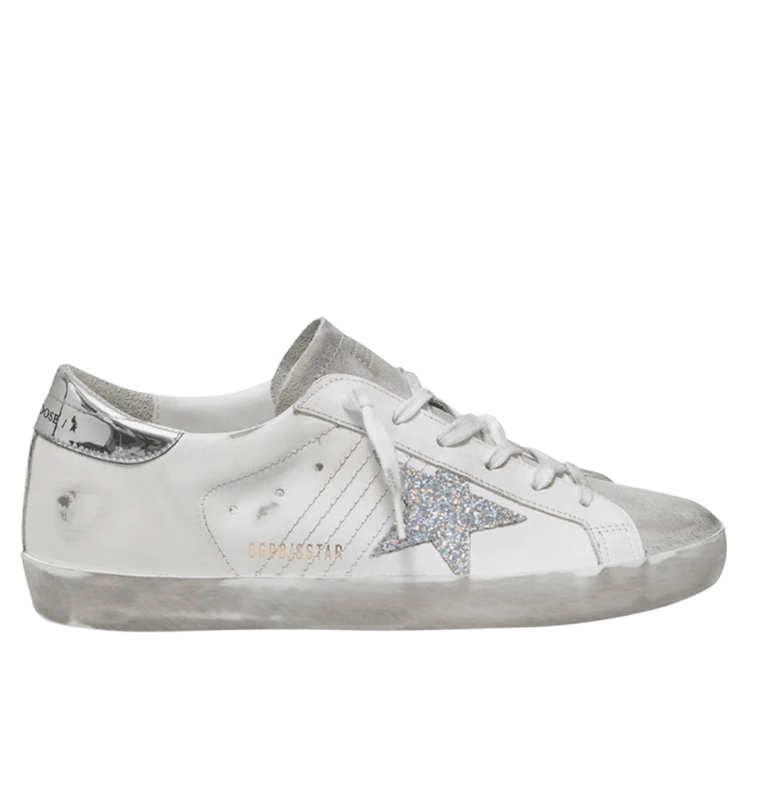 (W) Golden Goose Superstar White Silver Glitter