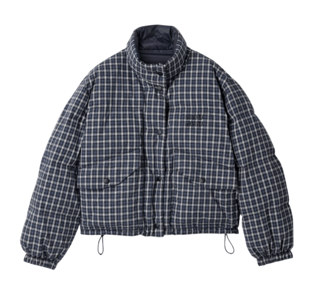 Reversible flannel down jacket Blue/White