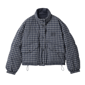 Reversible flannel down jacket Blue/White