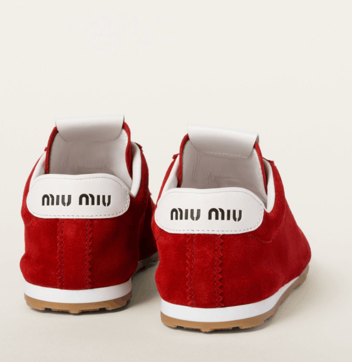 (W) Miu Miu Plume Suede Sneakers Scarlet