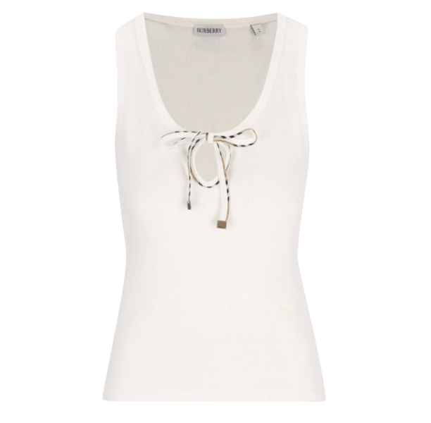 Burberry Tierra stretch-cotton lace-up tank top in chalk white